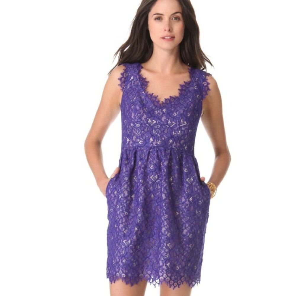 Anthropologie Shoshanna Sierra Lace Dress Size 8 Violet Sleeveless V Neck - Picture 1 of 6